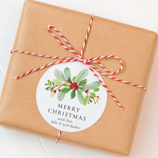 Adesivo Redondo Botânica Elegante Modern Watercolor de Natal (Criador carregado)