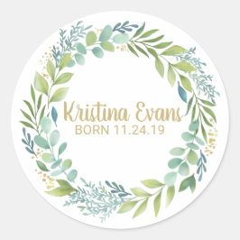 Adesivo Redondo Botânica Eucalyptus Greenery Wreath Sticker