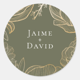 Adesivo Redondo Botânica Floral Dourada Elegante