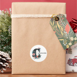 Adesivo Redondo Botânica Floral Monograma - Letra C Personalizável