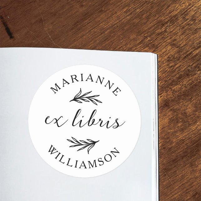 Adesivo Redondo Botânica Leaves Arredondadas Nome Ex Libris Marcad (Criador carregado)