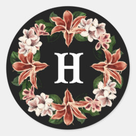 Adesivo Redondo Botânica Preta do Monograma Escuro e Moody