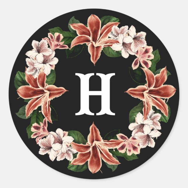 Adesivo Redondo Botânica Preta do Monograma Escuro e Moody (Frente)