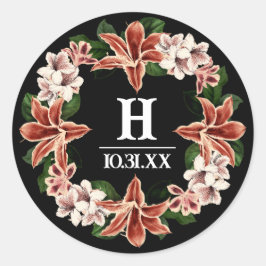 Adesivo Redondo Botânica Preta do Monograma Escuro e Moody