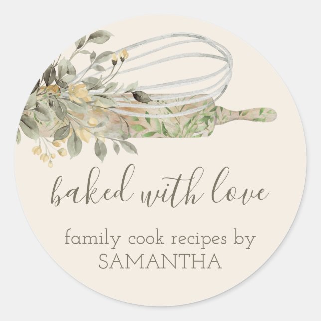 Adesivo Redondo Botânica Rustic Rolling pin whisky Chef Bakery (Frente)