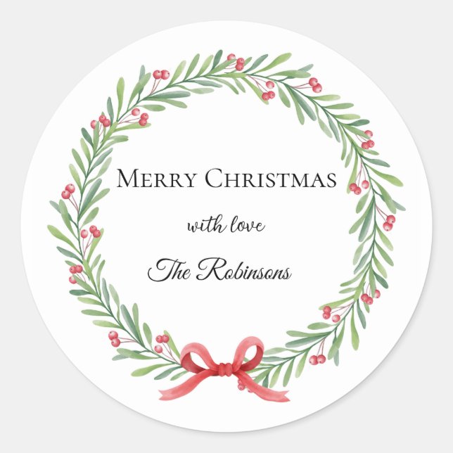 Adesivo Redondo Botanical Christmas Wreath Modern Script (Frente)