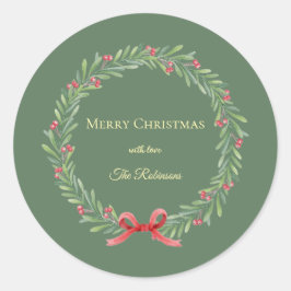 Adesivo Redondo Botanical Christmas Wreath Modern Script 