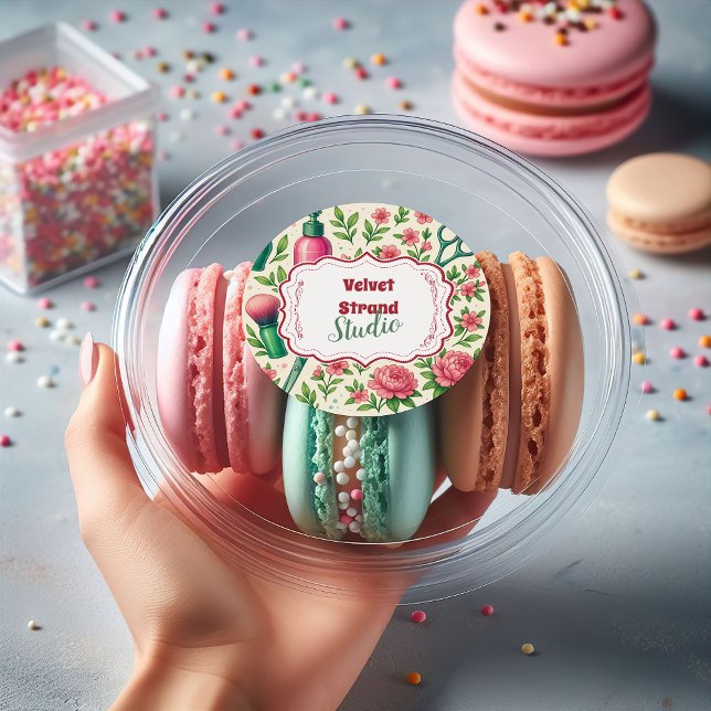 Adesivo Redondo Botanical Pink Stylist Beauty Business (Criador carregado)