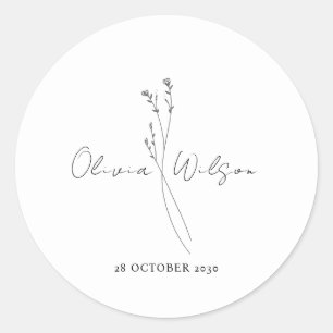 Adesivo Redondo Botânico Minimalista Elegante Branco