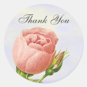Adesivo Redondo Botânico Obrigado, Pink Rosebud Sticker