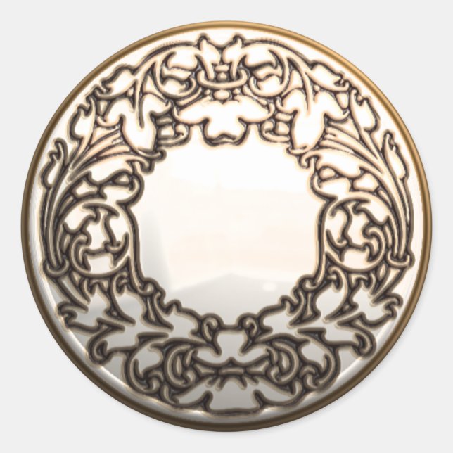 Adesivo Redondo Botão branco de costura em vidro dourado vinheta (Frente)