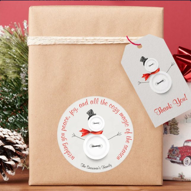 Adesivo Redondo Botão de Boneco de Neve Personalizado (Criador carregado)