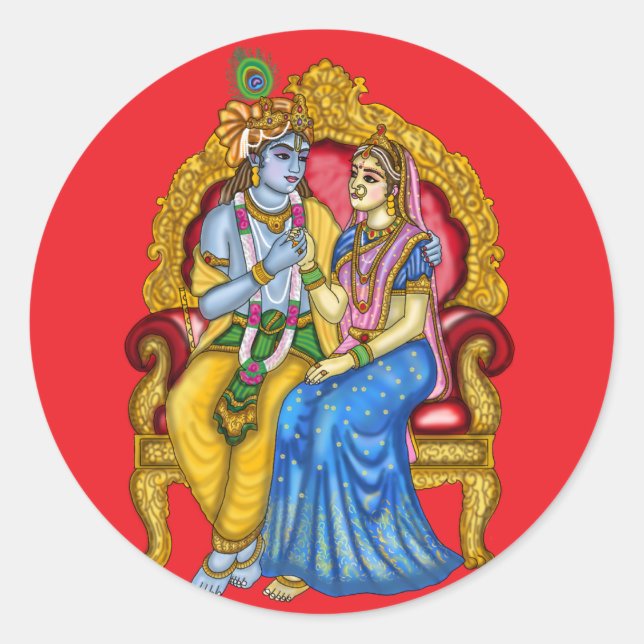 Adesivo Redondo Botão Radha Krishna (Frente)