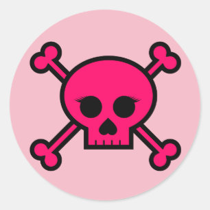 Adesivo Redondo Botão Redondo Girly Pink Skull Crossbones
