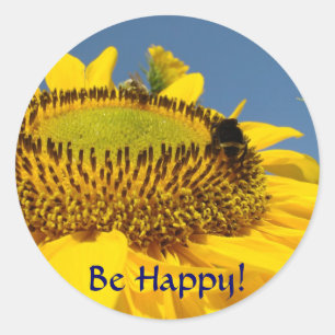 Adesivo Redondo botão Summer Sunflower Bumblebee