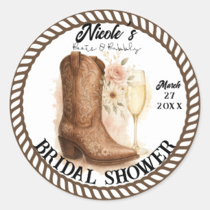 Adesivo Redondo Botas & Bubbly Chuveiro de Noiva de Bota Country W