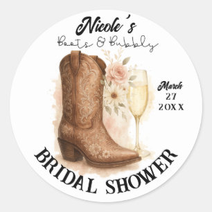 Adesivo Redondo Botas & Bubbly Chuveiro de Noiva de Bota Country W
