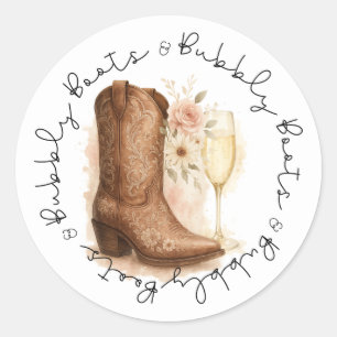 Adesivo Redondo Botas & Bubbly Chuveiro de Noiva de Bota Country W