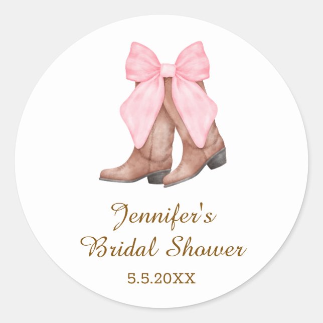 Adesivo Redondo botas cowgirl de chuveiro de noiva com arco wester (Frente)