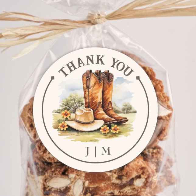 Adesivo Redondo Botas de Cowboy de Western Rústico Casamento (Criador carregado)