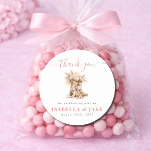 Adesivo Redondo Botas de Cowboy Florais Rosa Coquette Laço Obrigad