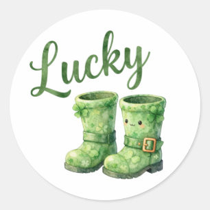 Adesivo Redondo Botas de Leprechaun Sortudo em Aquarela Dia de São