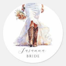 Adesivo Redondo Botas de noiva Cowgirl Vestido de Noiva 