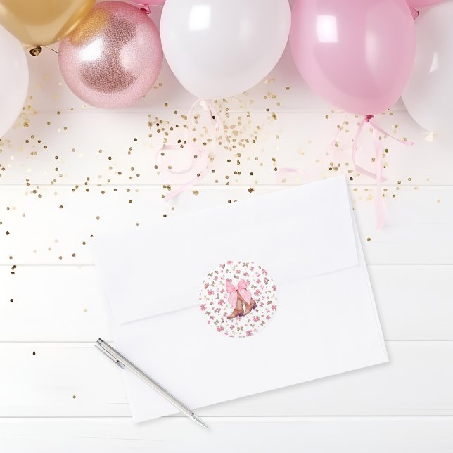 Adesivo Redondo Botas e Arco de coqueteira rosa-branca (Criador carregado)