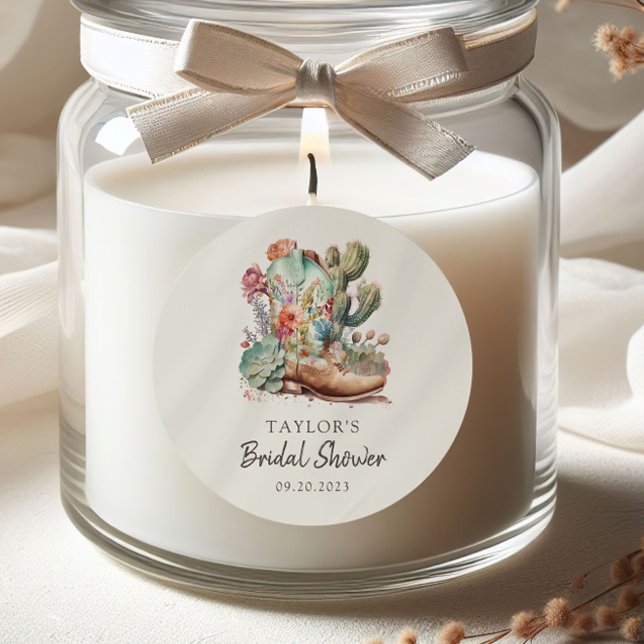 Adesivo Redondo Botas e Bublly Chá de Noiva Western (Criador carregado)