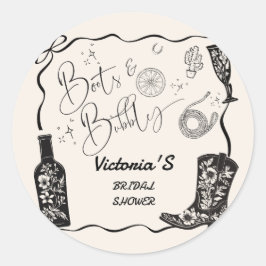 Adesivo Redondo Botas e Champanhe Espumante Western Chá de Noiva