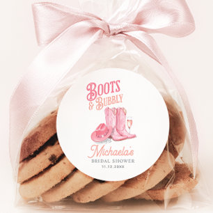 Adesivo Redondo Botas e Espumante Chá de Bebê Country Rosa de Noiv