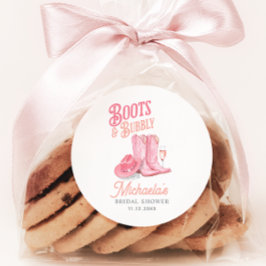 Adesivo Redondo Botas e Espumante Chá de Noiva Country Rosa