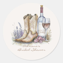 Adesivo Redondo Botas e Espumante Floral Chuveiro de Noiva