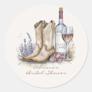 Adesivo Redondo Botas e Espumante Floral Chuveiro de Noiva