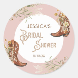 Adesivo Redondo Botas Florais Aquarela Country Festa de Noivado