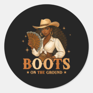 Adesivo Redondo Botas No Chão Juneteenth Vaqueira Negra Preta