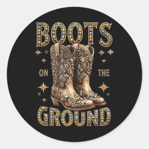 Adesivo Redondo Botas No Ground Black Cowgirl Western Onde