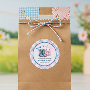 Adesivo Redondo Botas ou Laços Revelação de Gênero Western