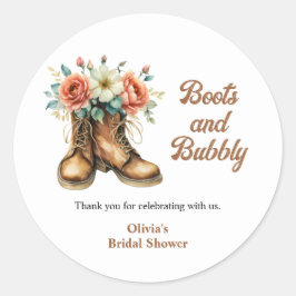 Adesivo Redondo Botas Rústicas e Bridal Shower Ocidental Espumante