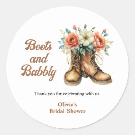 Adesivo Redondo Botas Rústicas e Bridal Shower Ocidental Espumante