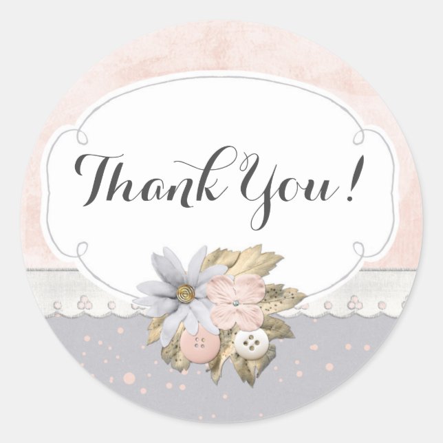 Adesivo Redondo Botões De Vedação Floral chique Russo Obrigado (Frente)