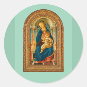 Adesivo Redondo Botticelli (1445-1510) Madonna & Criança Enthroned
