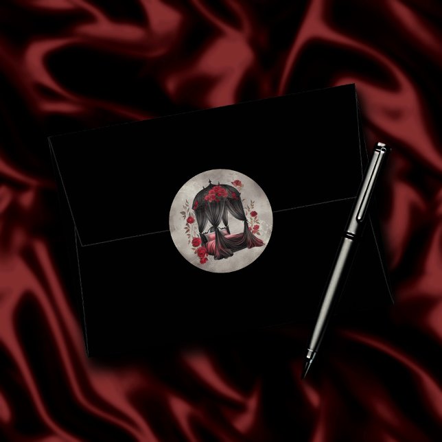 Adesivo Redondo Boudoir | Scarf Canopy Old Antique Poster Bed (Criador carregado)