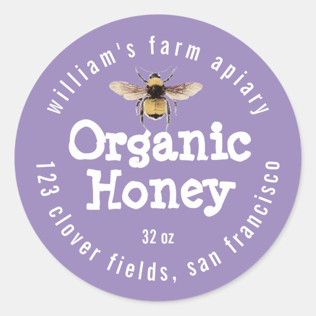 Adesivo Redondo Bougainvillea Purple Honey Jar Label (Frente)