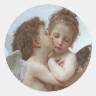 Adesivo Redondo Bouguereau - pintura bonita do anjo