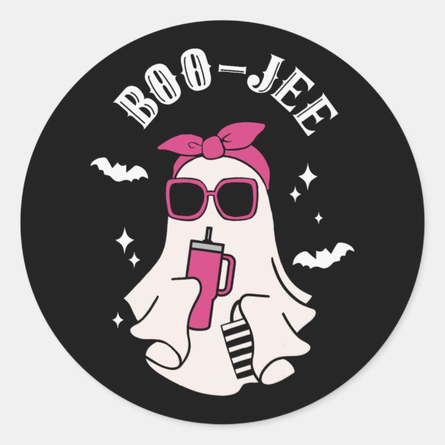 Adesivo Redondo Boujee Boo-jee Cute Ghost Spooky Halloween (Frente)