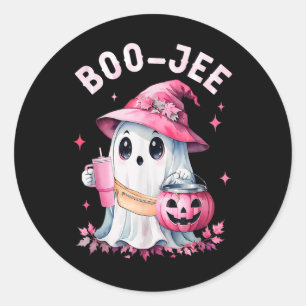 Adesivo Redondo Boujee Boo Jee Spooky Ghost Pink Halloween Pumpkin