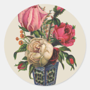 Adesivo Redondo bouquet de rosas florais vitorianas rosas