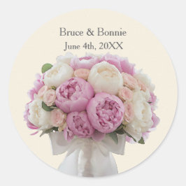 Adesivo Redondo Bouquet of Peonies Custom Wedding Favor 