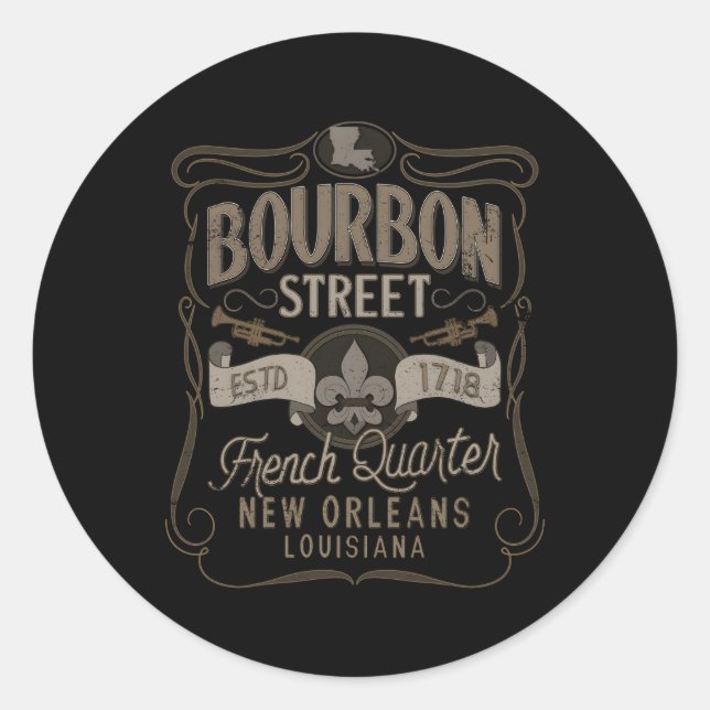 Adesivo Redondo Bourbon Street French Quer New Orleans (Frente)